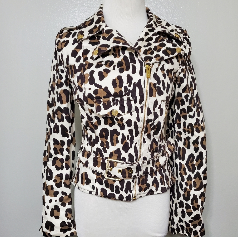 BLUMARINE Animal Print Belted Moto Zip Jacket
